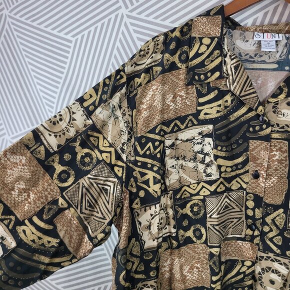 Vintage 100% Silk Top Button Up Plus Size 2X Geometric Art To Wear Snake Print - Picture 4 of 6